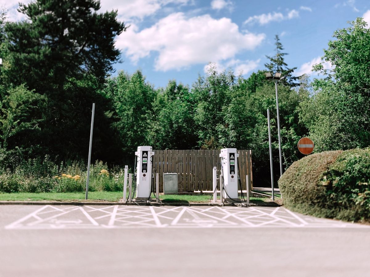 Electric vehicle charging stations in an outdoor car park