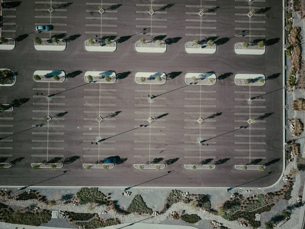 Marked parking spaces in a surfaced car park