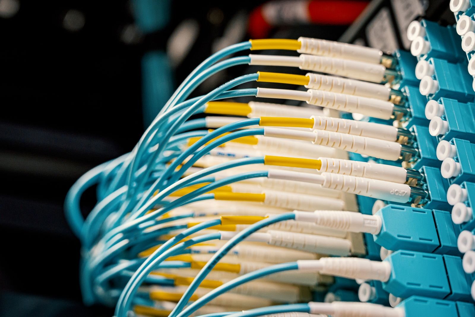 Network switch with Ethernet patch leads connected