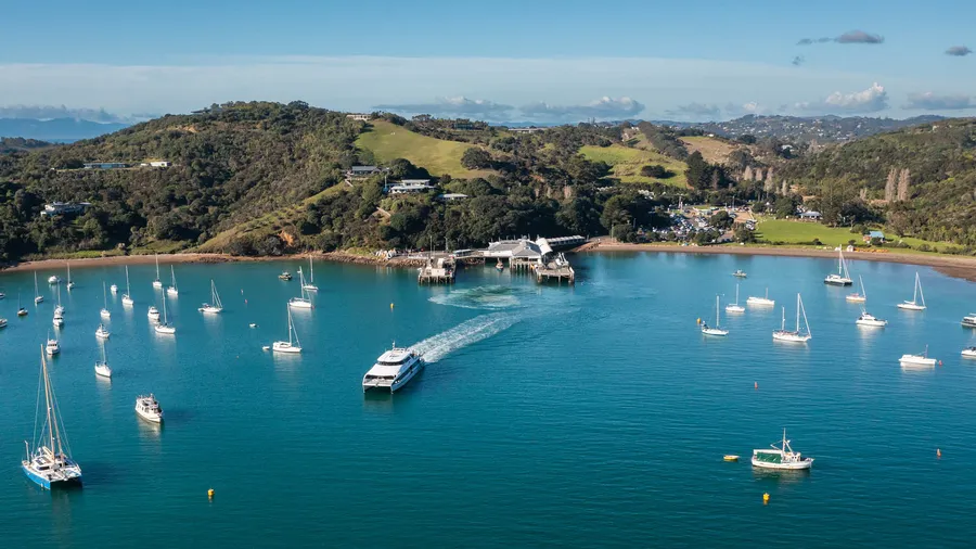A Fullers ferry on the water at Waiheke Island